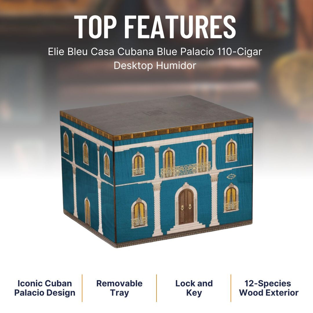 Elie Bleu Casa Cubana Blue Palacio 110-Cigar Desktop Humidor - Top Features
