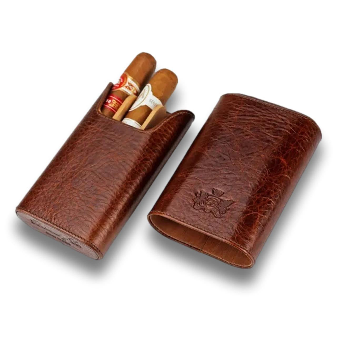 Brizard & Co Show Band Antique Saddle Leather 3-Finger Hard Cigar Case - Front Side 2