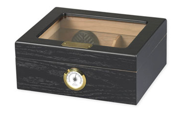 Capri Black Oak Glasstop Desktop Humidor - 50 Cigars