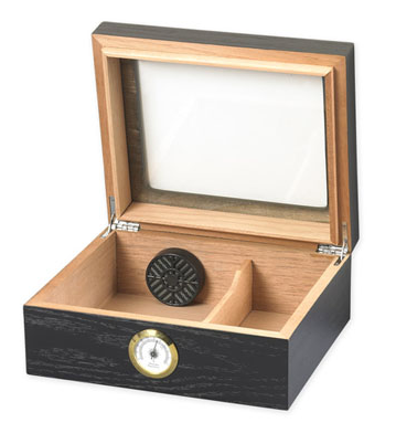 Capri Black Oak Glasstop Desktop Humidor - 50 Cigars