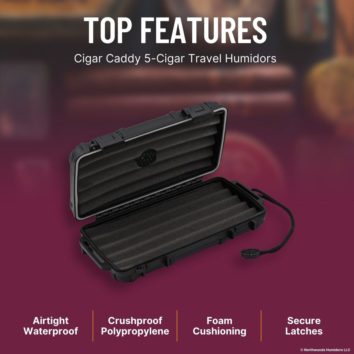 Cigar Caddy 5-Cigar Travel Humidors - Black - Top Features