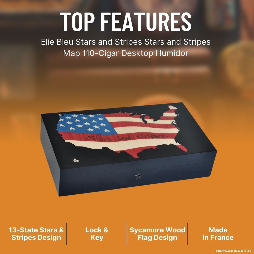 Elie Bleu Stars and Stripes Stars and Stripes Flag 110-Cigar Desktop Humidor - Top Features