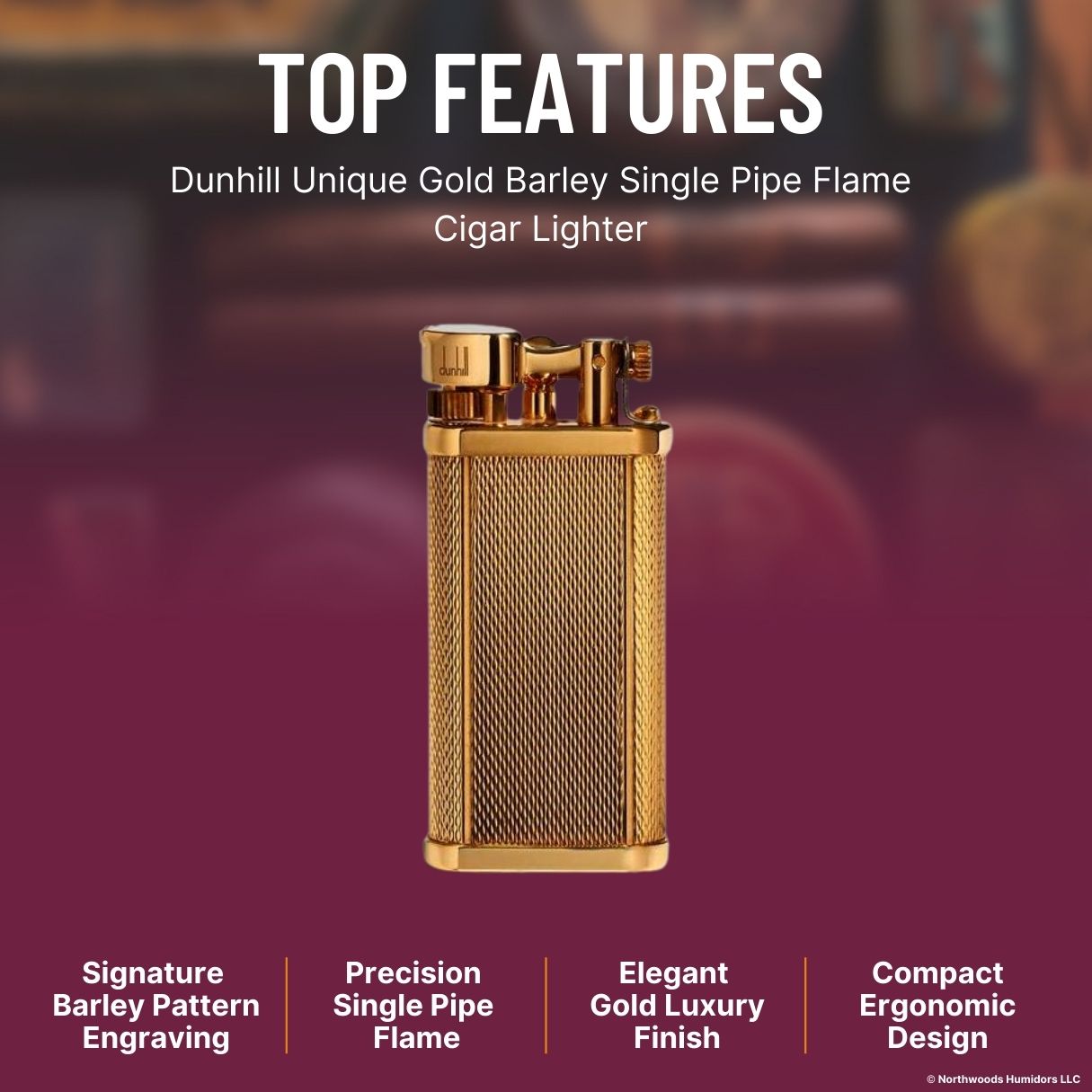 Dunhill Unique Gold Barley Single Pipe Flame Cigar Lighter - Top Features