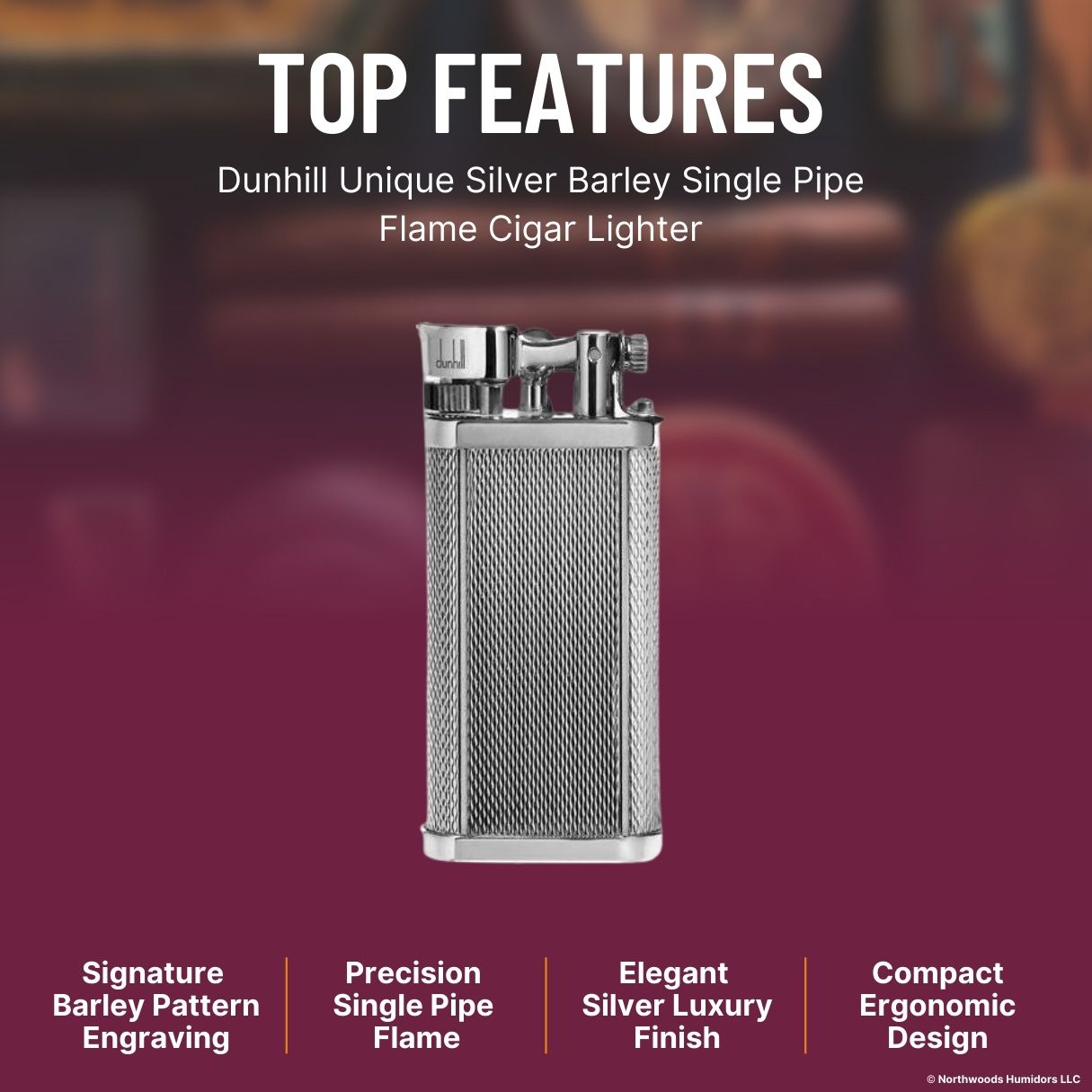 Dunhill Unique Silver Barley Single Pipe Flame Cigar Lighter - Top Features