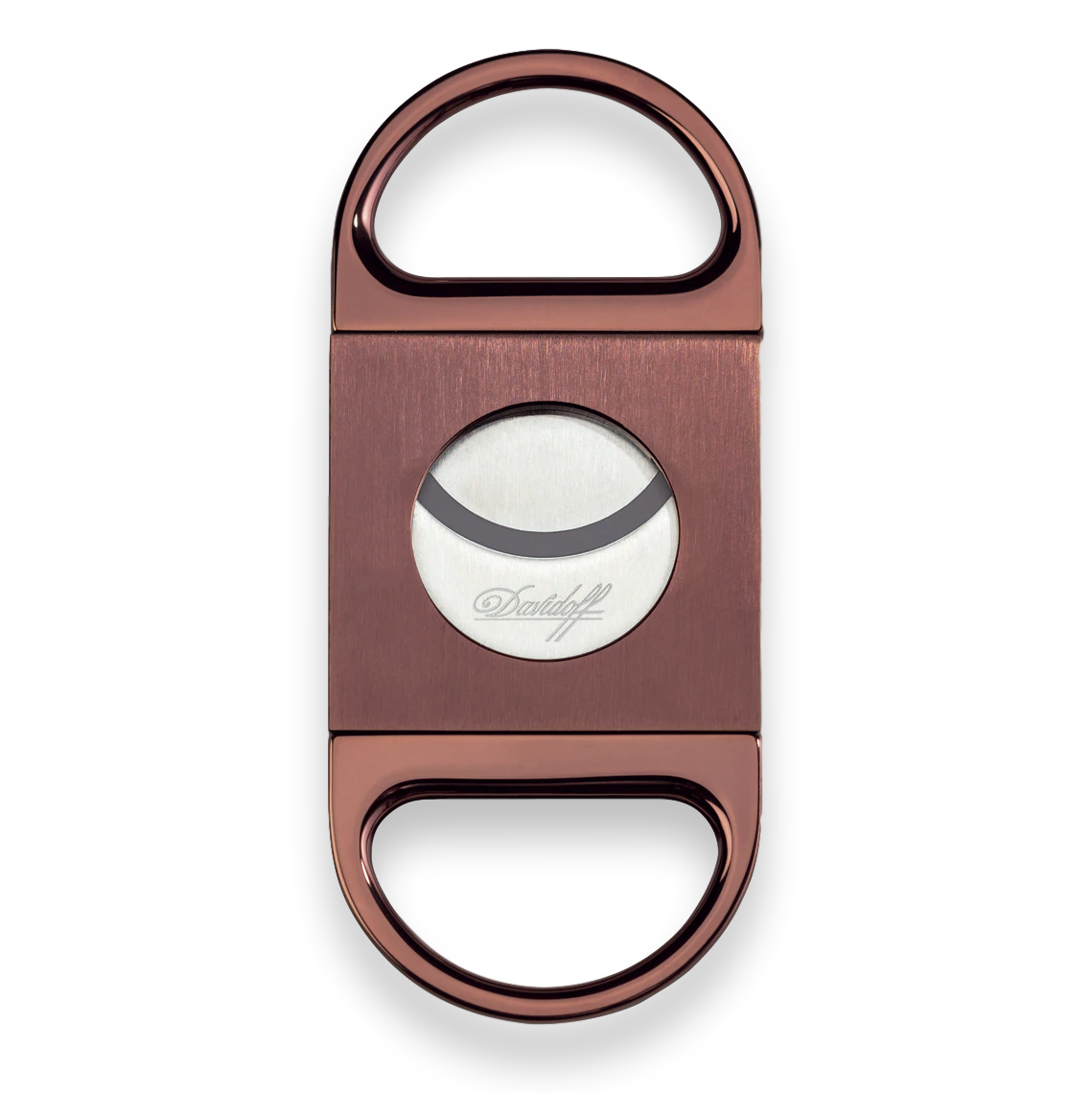 Davidoff Guillotine Cut Double-Blade Cigar Cutter - Brushed Brown - Exterior Front