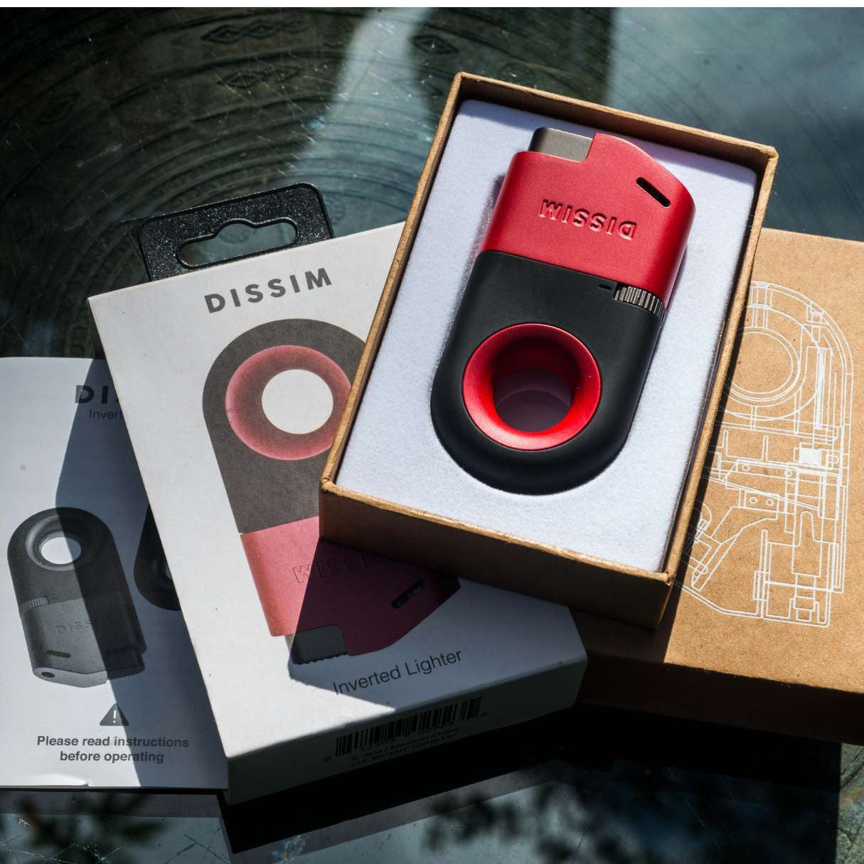 Dissim Inverted Soft Flame Pipe Lighter - Black - Gift Box
