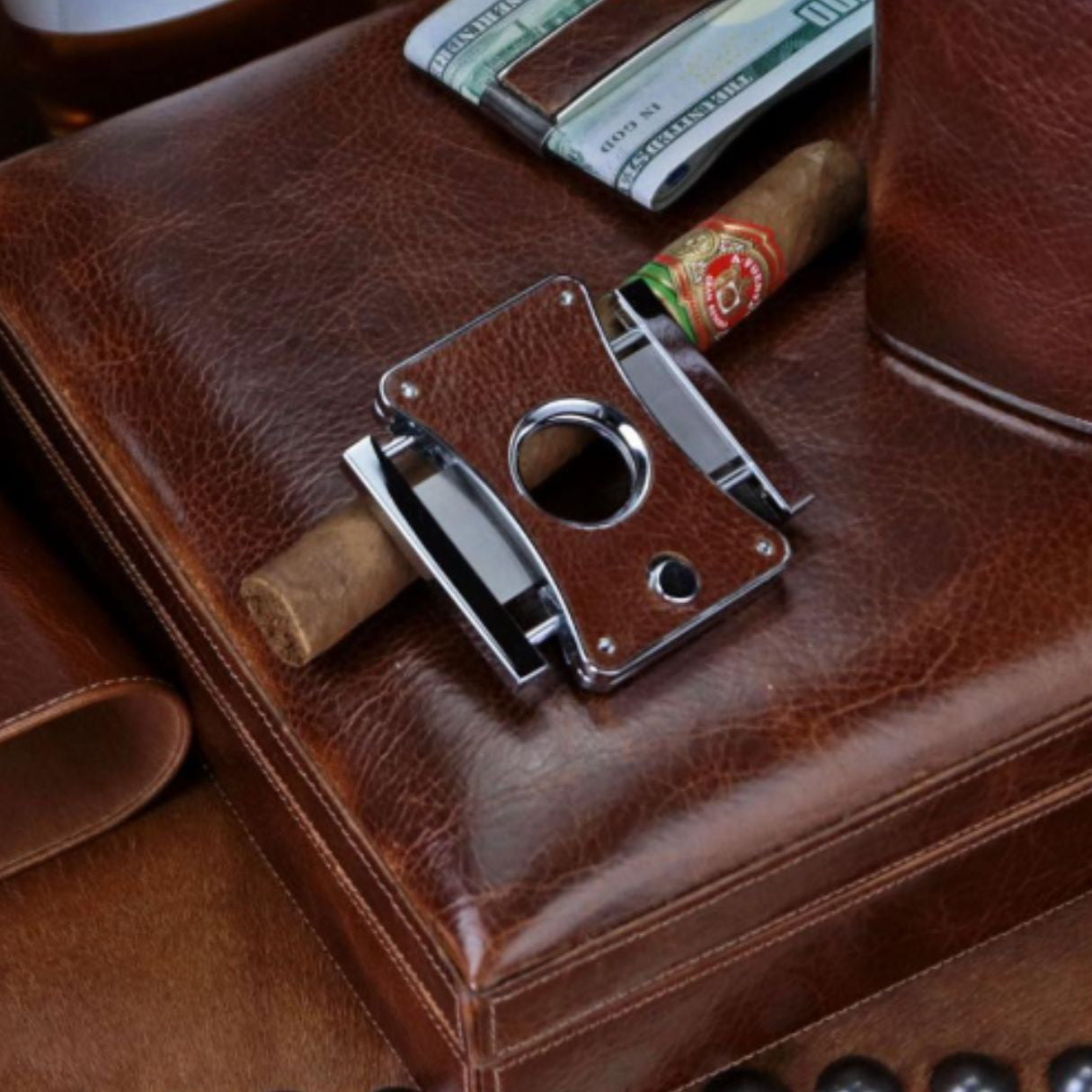 Brizard & Co Elite Antique Saddle Double Blade Cigar Cutter - Cutter Opened