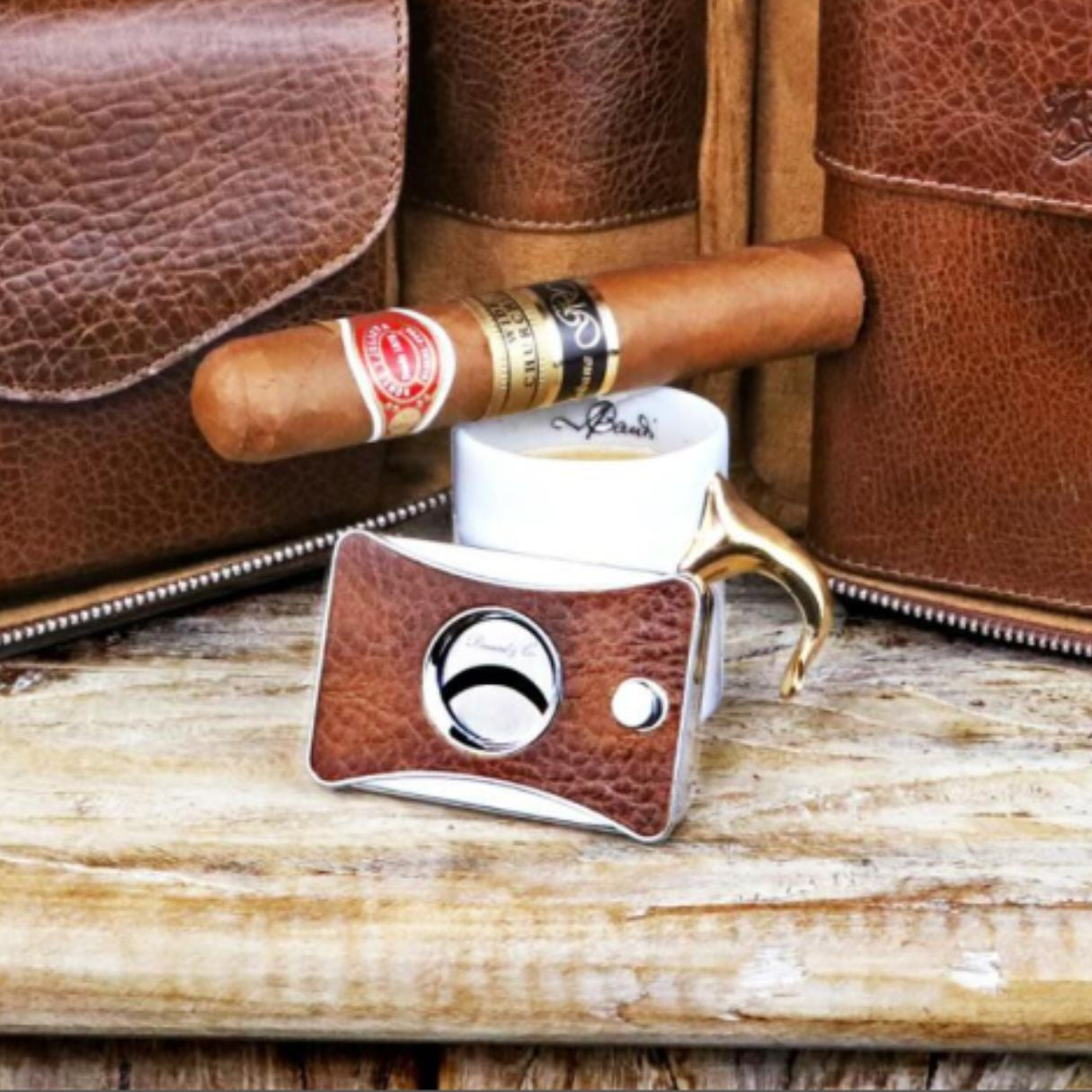 Brizard & Co Elite Antique Saddle Double Blade Cigar Cutter - Front with Collection 1