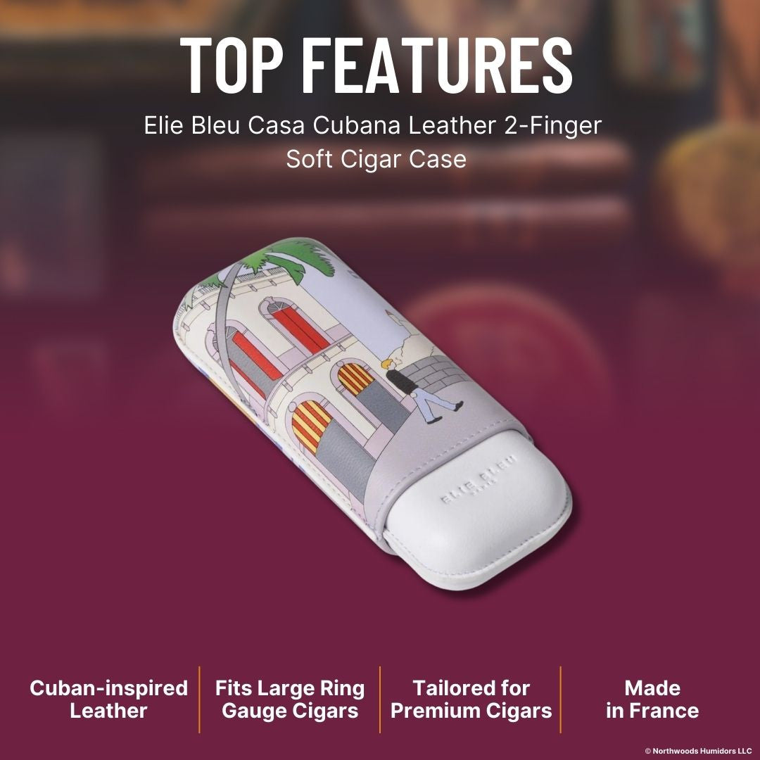 Elie Bleu Casa Cubana Leather 2-Finger Soft Cigar Case - Top Features