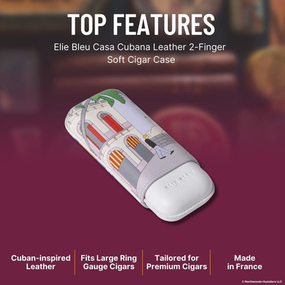 Elie Bleu Casa Cubana Leather 2-Finger Soft Cigar Case - Top Features