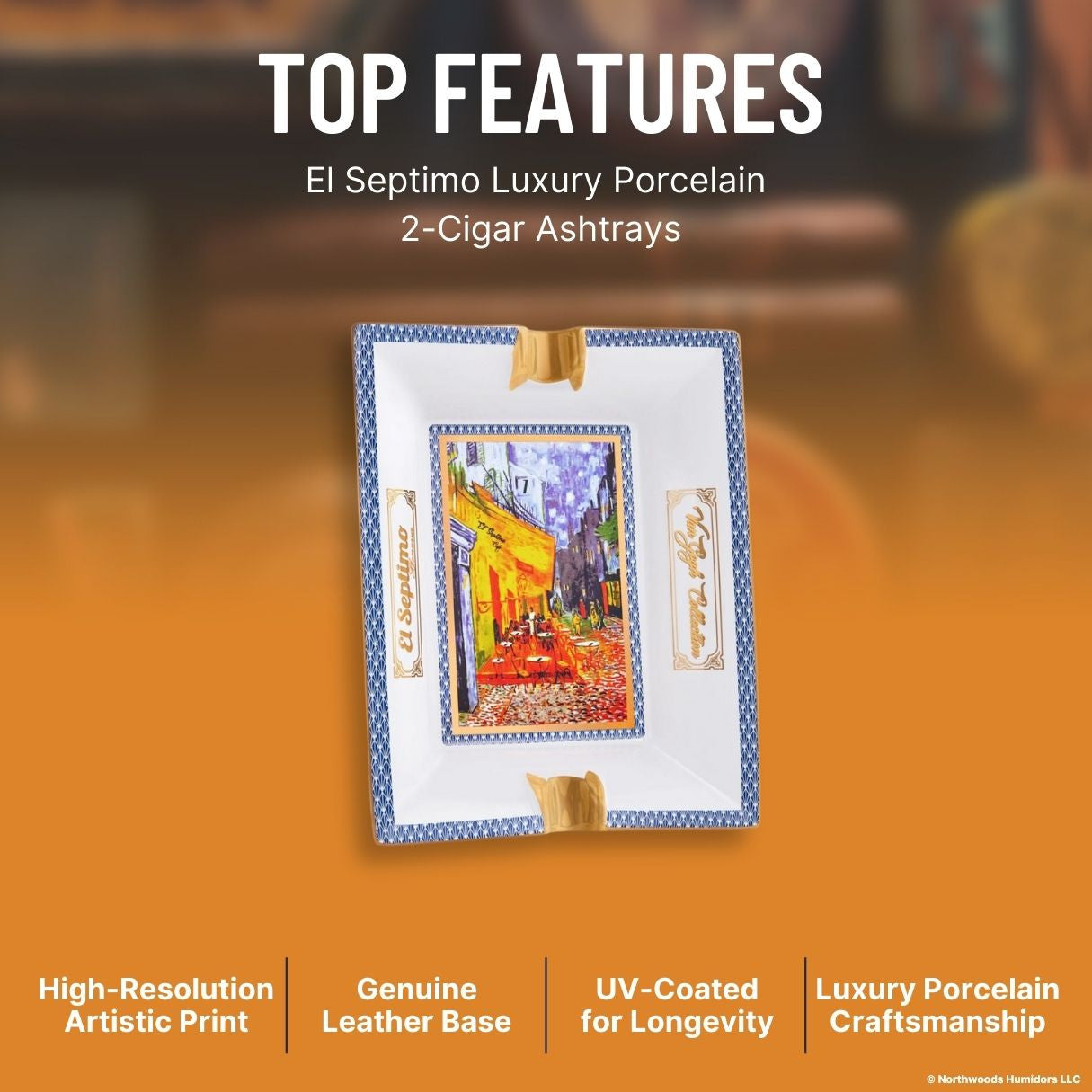 El Septimo Luxury Porcelain 2-Cigar Ashtrays - Van Gogh - Top Features