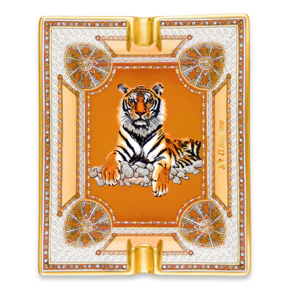 El-Septimo Safari Collection Ceramic 2-Cigar Ashtray - Tiger Eye - Exterior Front