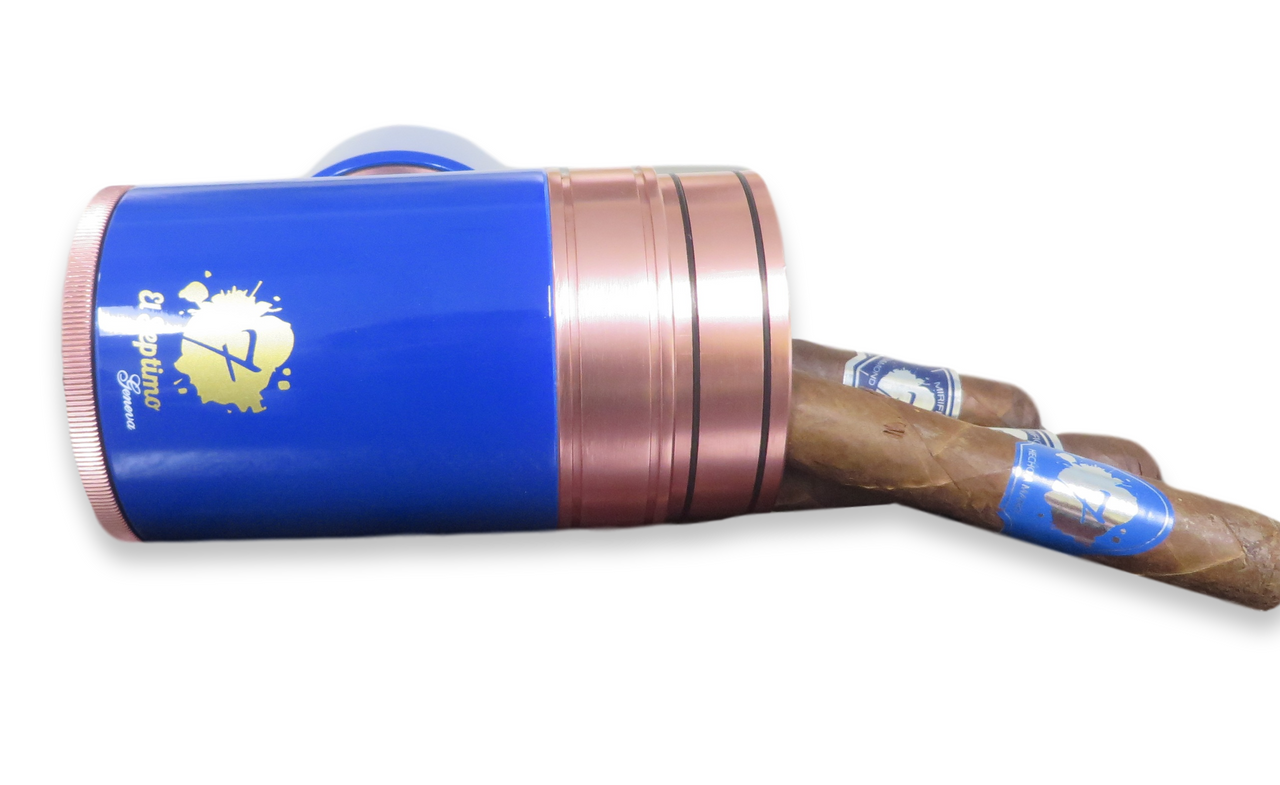 El-Septimo Small 4-Cigar Tube - Sapphire - Interior Front with Cigars
