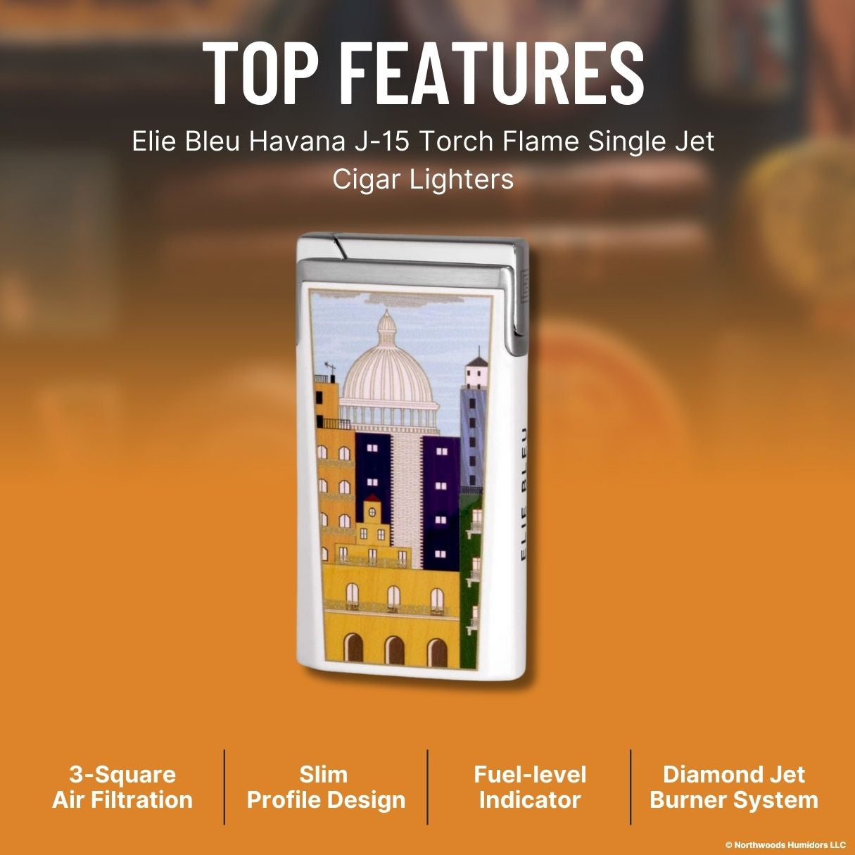 Elie Bleu Havana J-15 Torch Flame Single Jet Cigar Lighters - Top Features