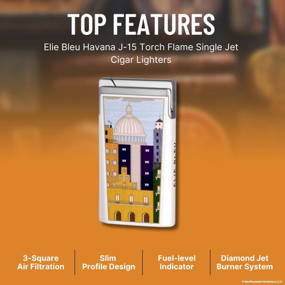 Elie Bleu Havana J-15 Torch Flame Single Jet Cigar Lighters - Top Features