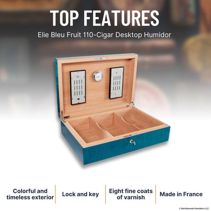 Elie Bleu Fruit 110-Cigar Desktop Humidor - Blue - Top Features