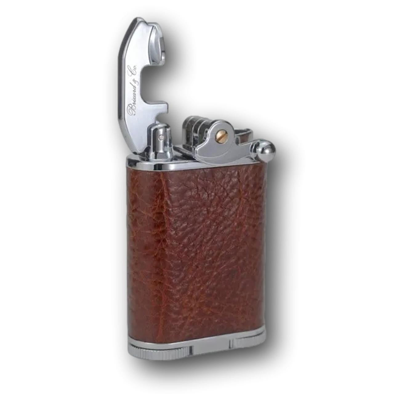 Brizard & Co Antique Saddle Gatsby Torch Flame Triple Jet Tabletop Cigar Lighter - Lid Flipped Open