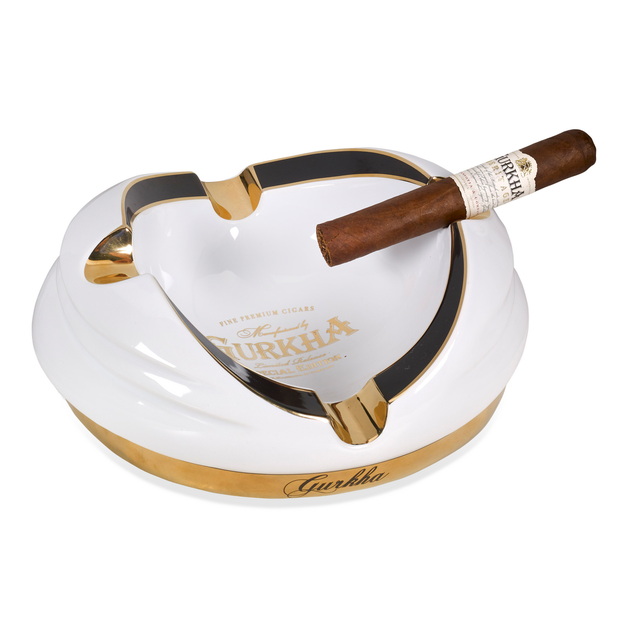 Gurkha Ceramic 4-Cigar Ashtray - White