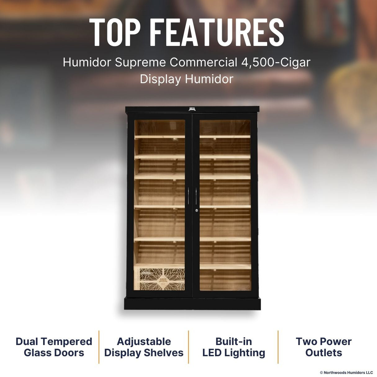 Humidor Supreme Commercial 4,500-Cigar Display Humidor - Top Features