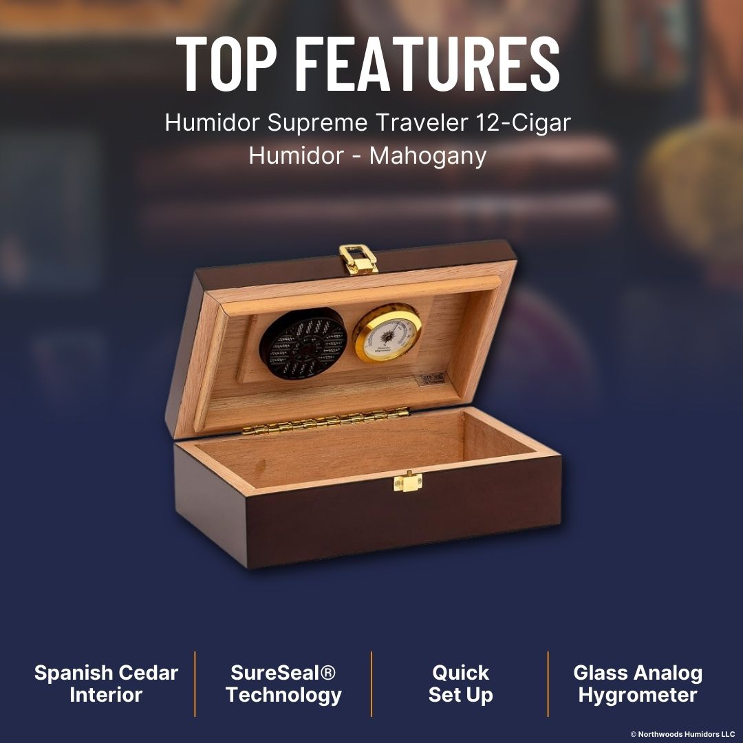 Humidor Supreme Traveler 12-Cigar Humidor - Mahogany