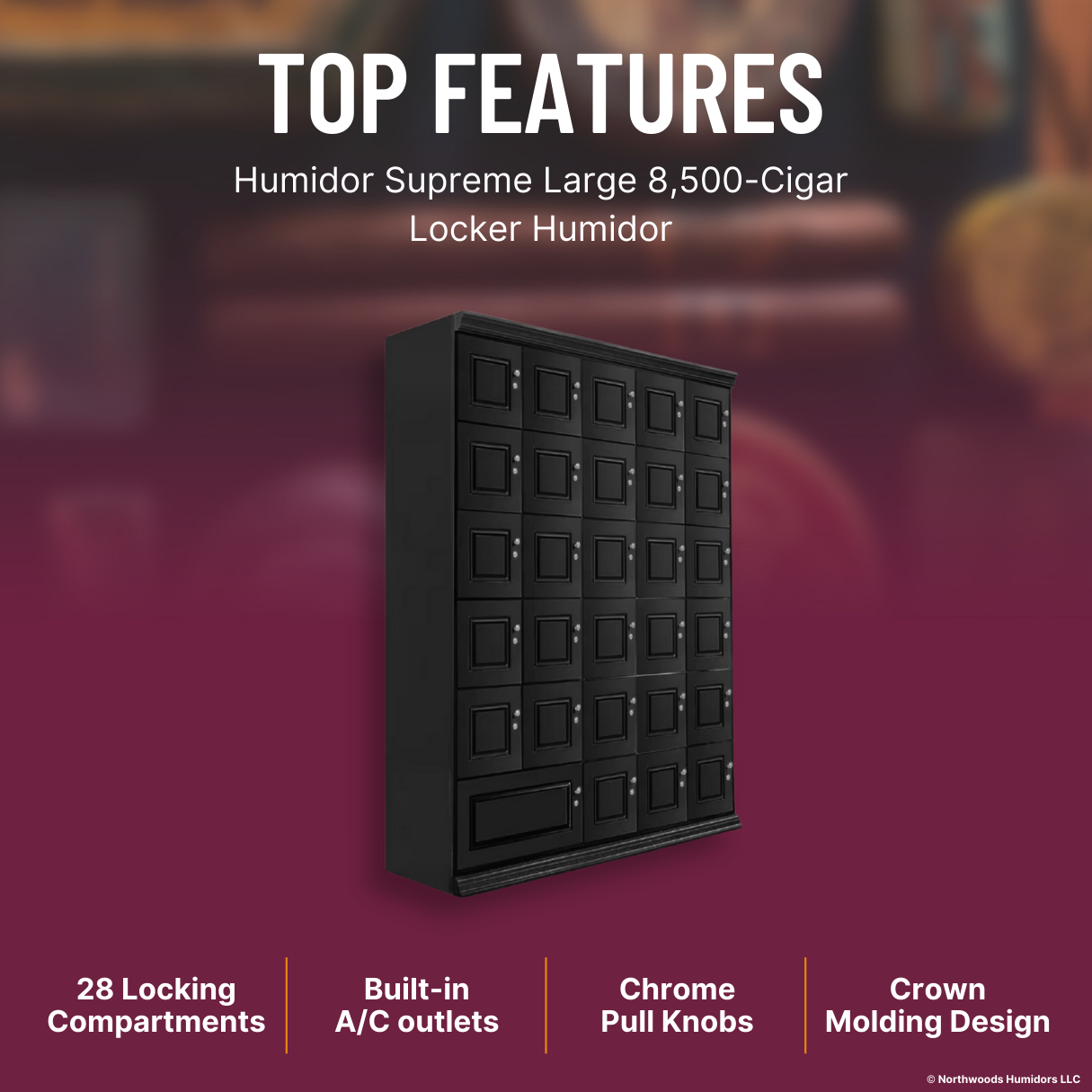 Humidor Supreme Large 8,500-Cigar Locker Humidor - Top Features
