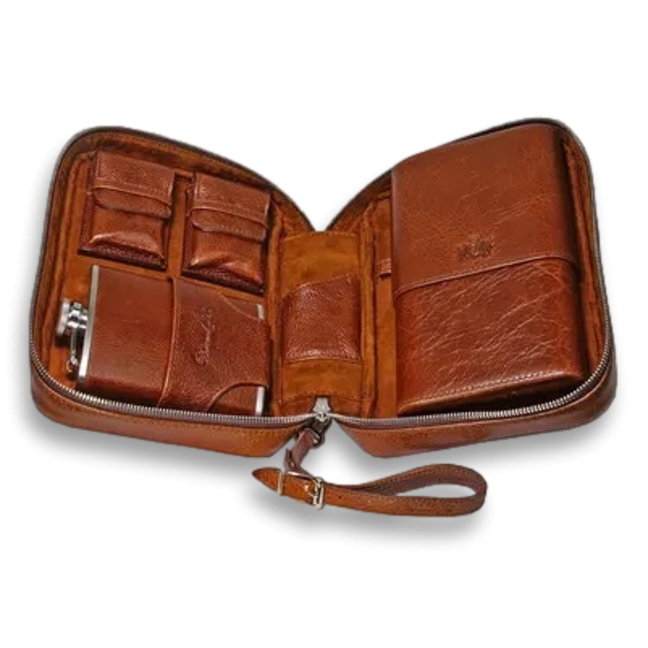 Brizard & Co Havana Traveler Antique Saddle Leather 5-Finger Soft Cigar Case - Case Opened