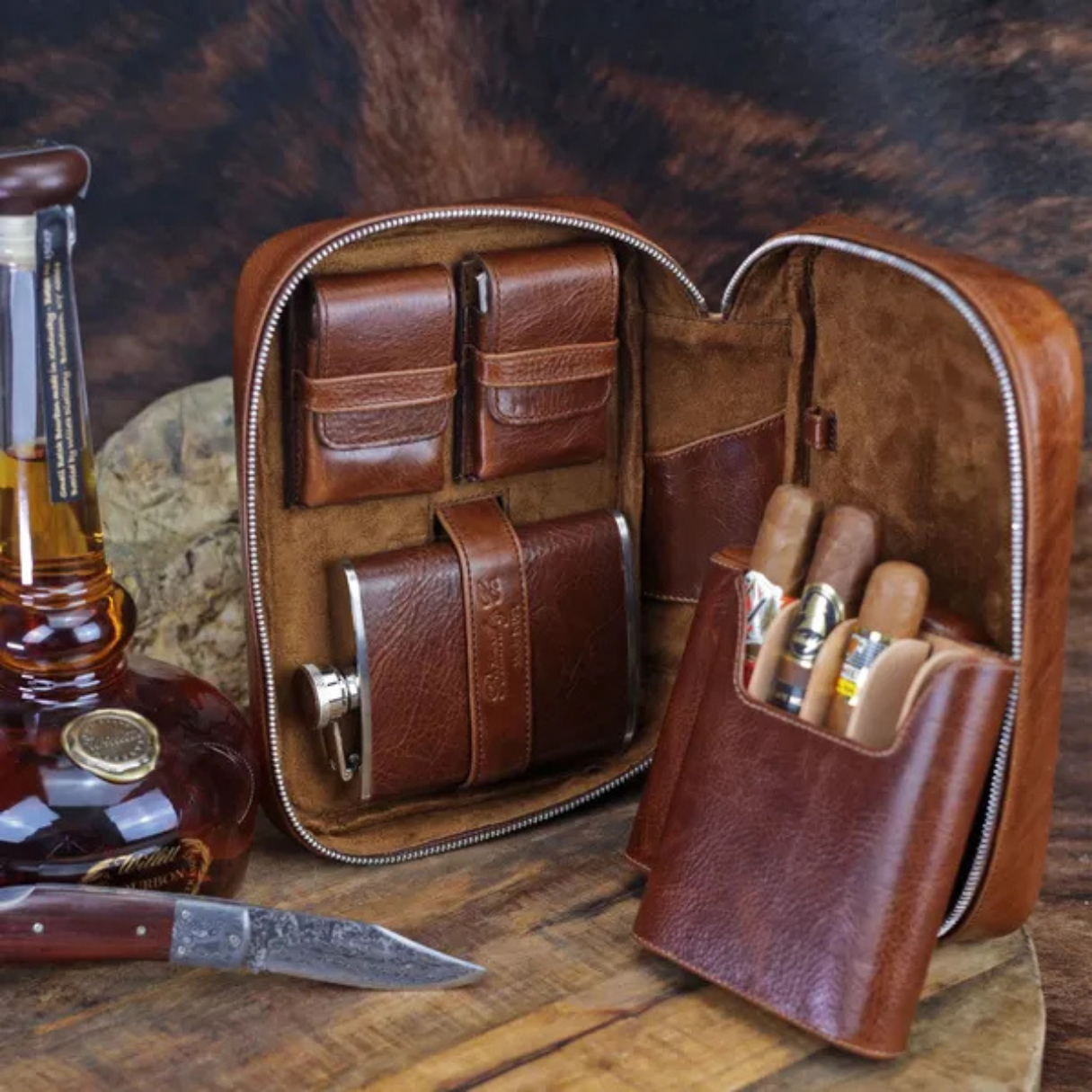 Brizard & Co Havana Traveler Antique Saddle Leather 5-Finger Soft Cigar Case - Collection 1