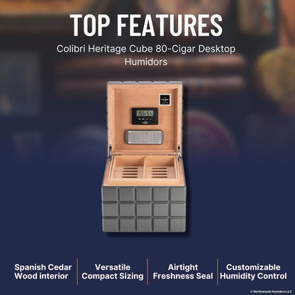 Colibri Heritage Cube 80-Cigar Desktop Humidors - Charcoal - Top Features