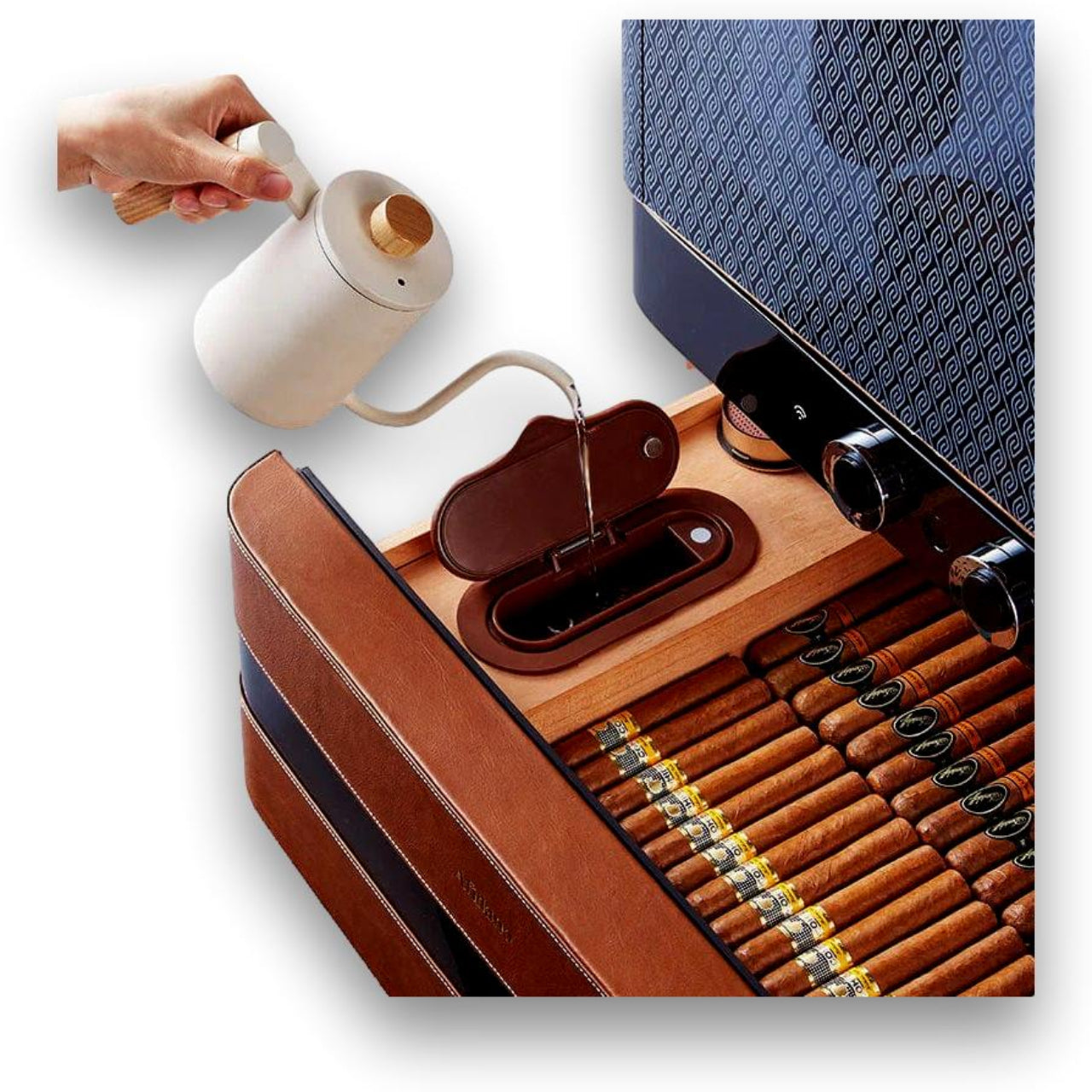 Afidano L8 Leather Series 2200-Cigar Electric Humidor -  Water Tank