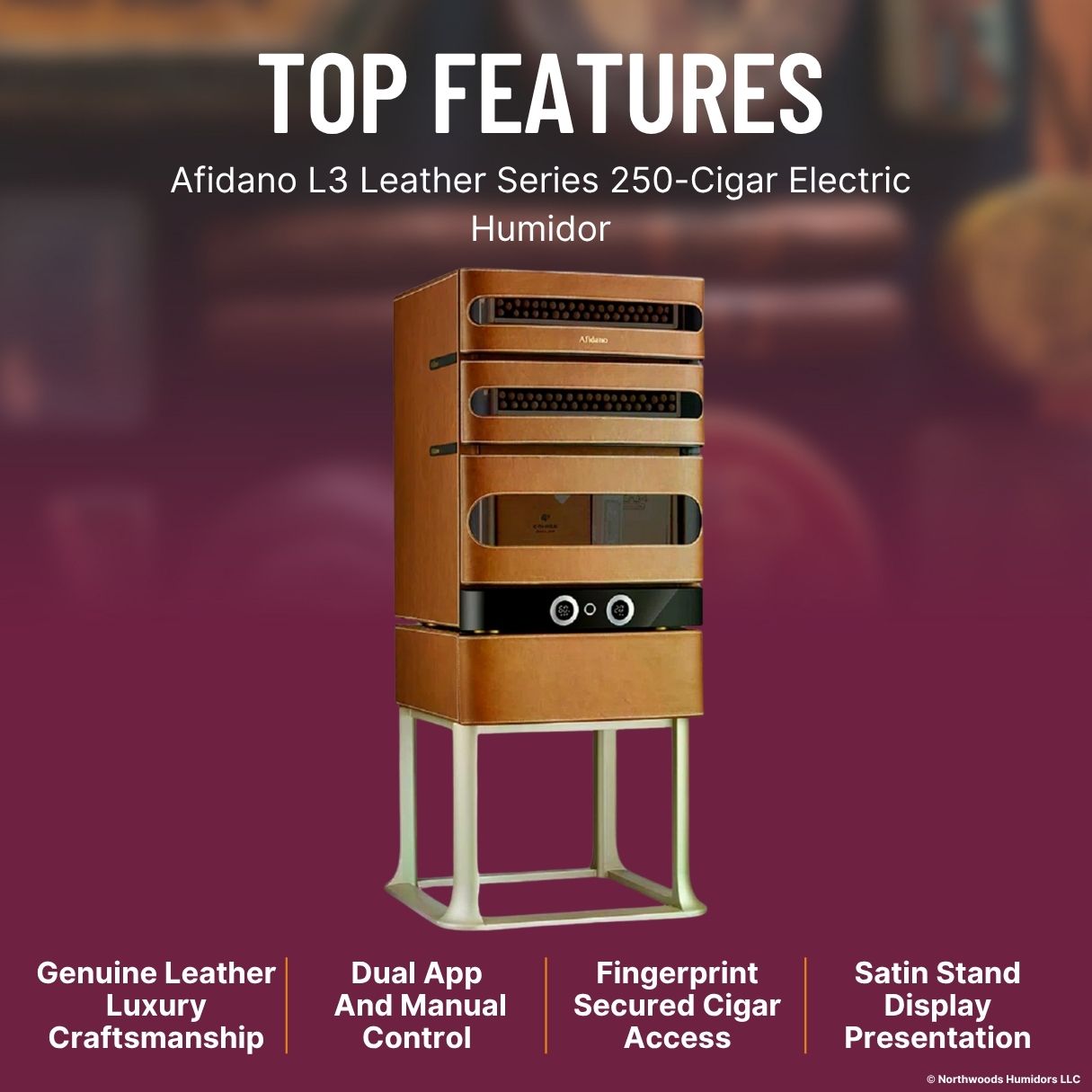 Afidano L3 Leather Series 250-Cigar Electric Humidor -  Top Features