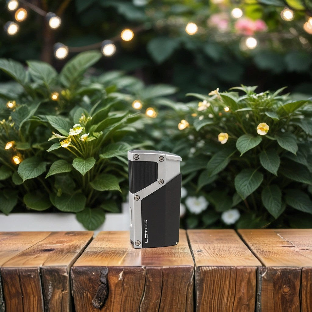 Lotus Czar Torch Flame Quad Jet Cigar Lighter - Black Matte & Chrome - Lifestyle
