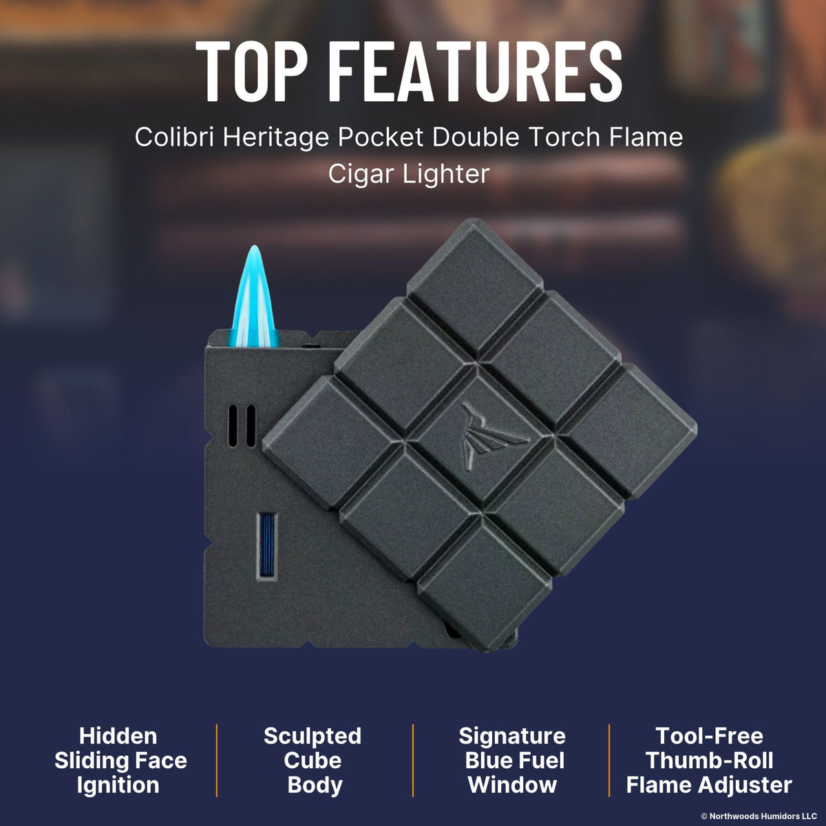 Colibri Heritage Pocket Double Torch Flame Cigar Lighter - Top Features Image