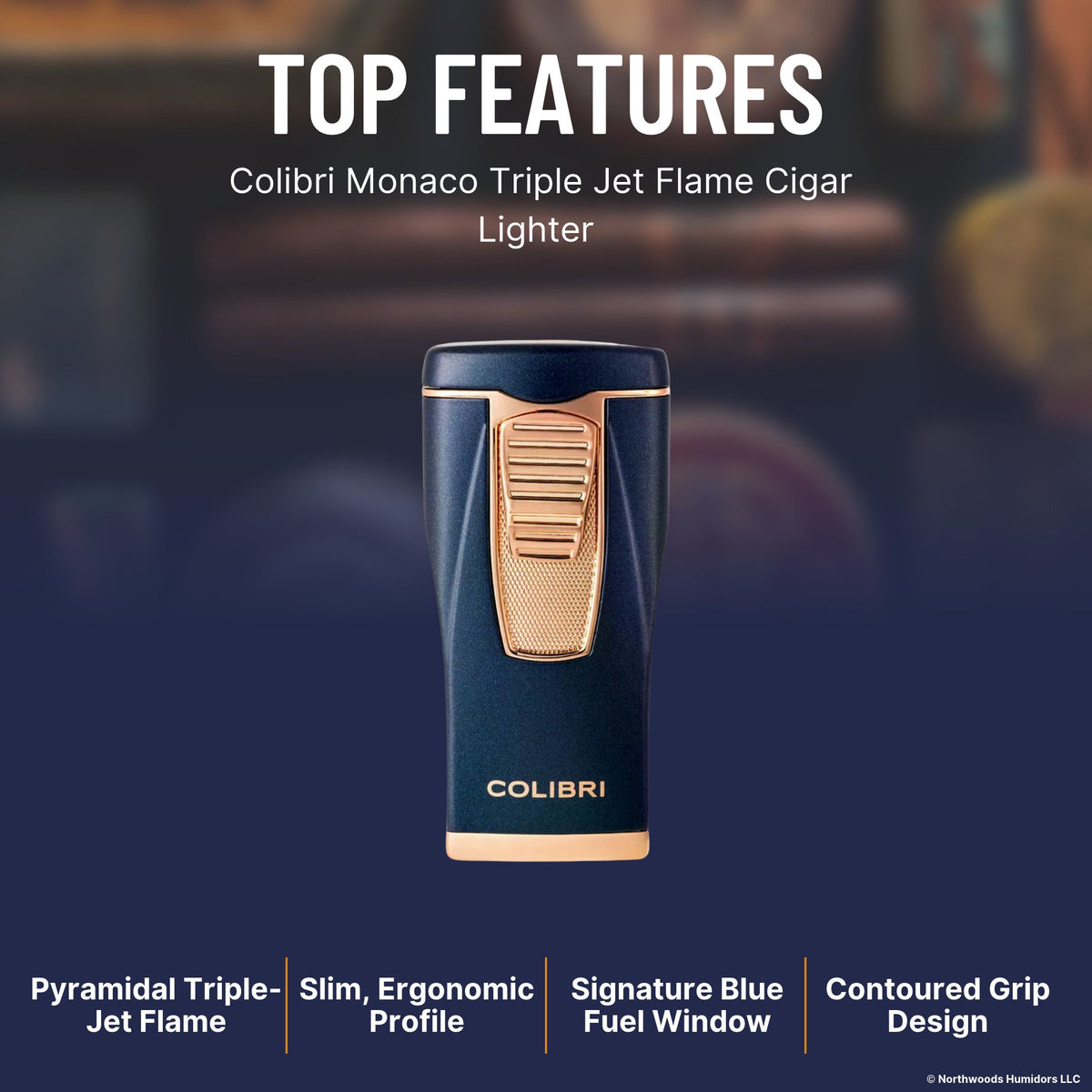 Colibri Monaco Triple Jet Flame Cigar Lighter  - Top Features 