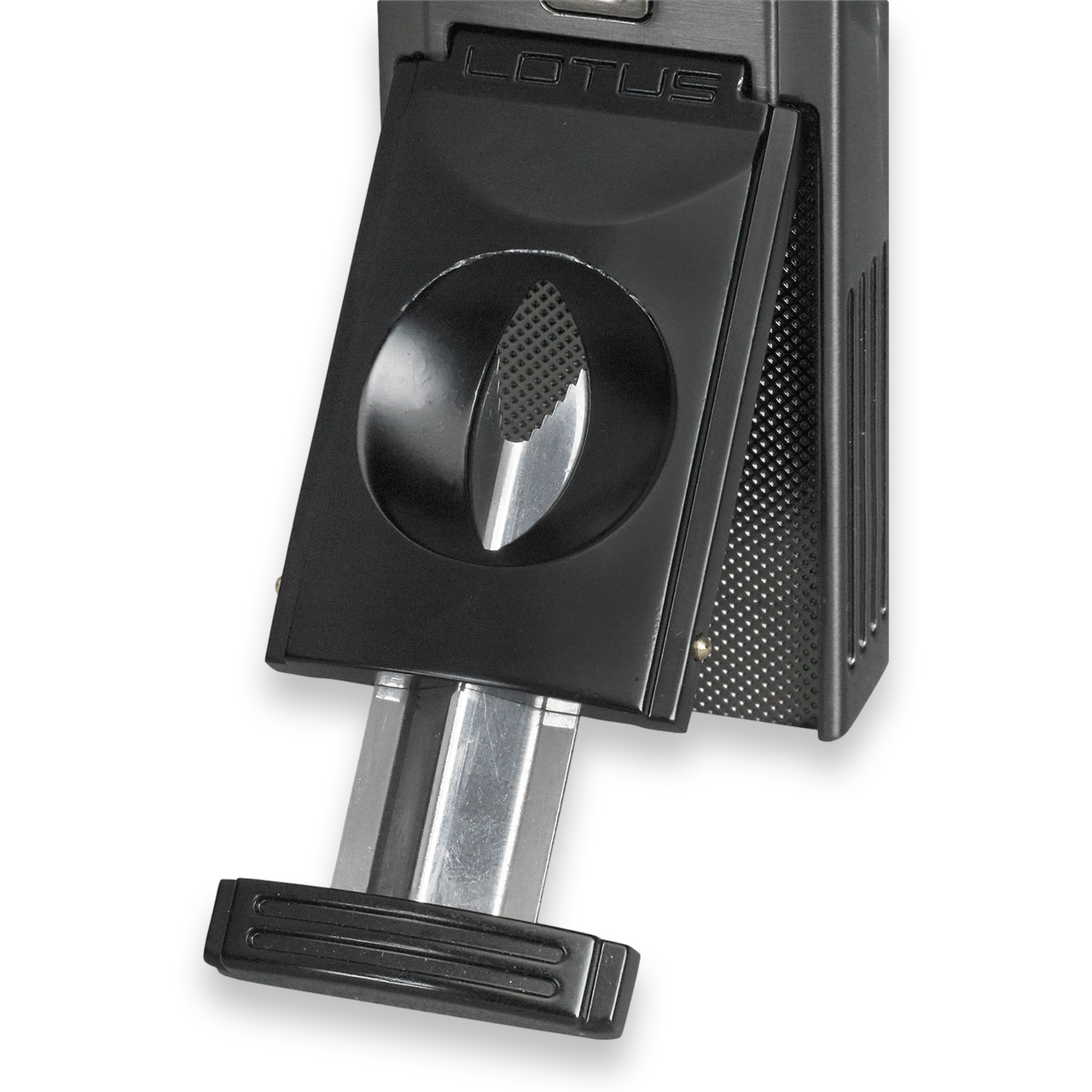 Lotus Duke V Torch Flame Triple Jet Cigar Lighter with Cutter - Black - Backside