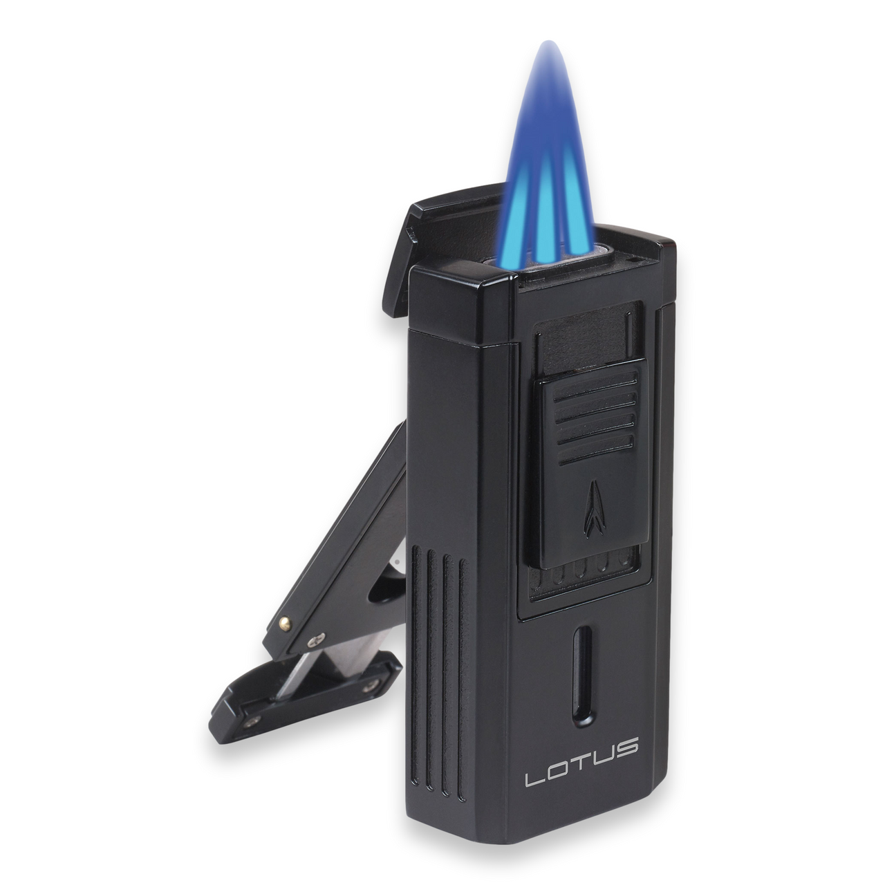Lotus Duke V Torch Flame Triple Jet Cigar Lighter with Cutter - Black - Flame