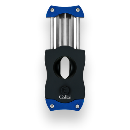 Colibri V-Cut Cigar Cutter Black Rubber and Blue Interior