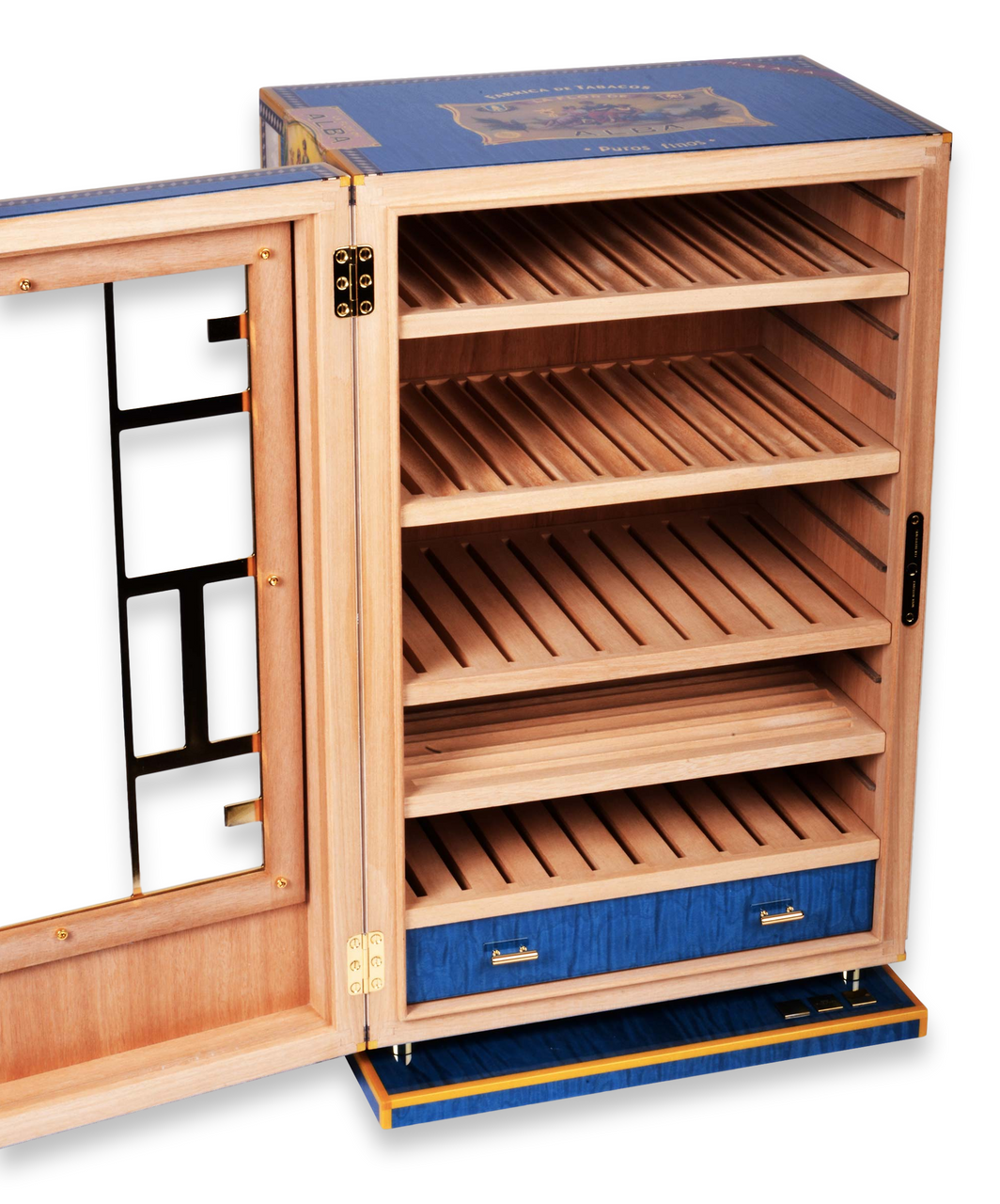 Elie Bleu Alba 150-Cigar Cabinet Humidor - Blue  - Interior