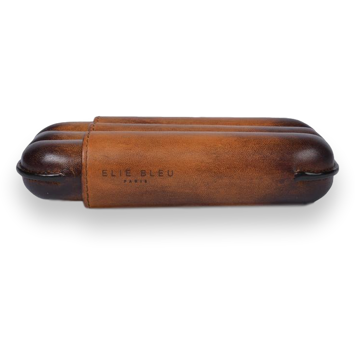 Elie - Bleu - Honey - Patina - 2 - Cigar - Leather - Case - Up - to - 56 - Ring - Gauge - Exterior - Side