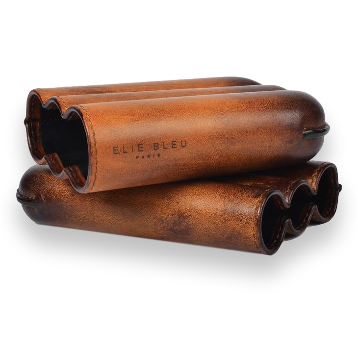 Elie - Bleu - Honey - Patina - 2 - Cigar - Leather - Case - Up - to - 56 - Ring - Gauge - Interior