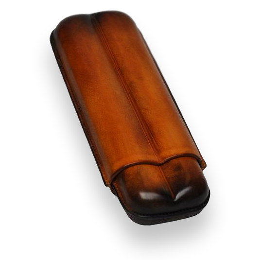 Elie - Bleu - Orange - Patina - 2 - Cigar - Leather - Case - Up - to - 56- Ring - Gauge - Exterior