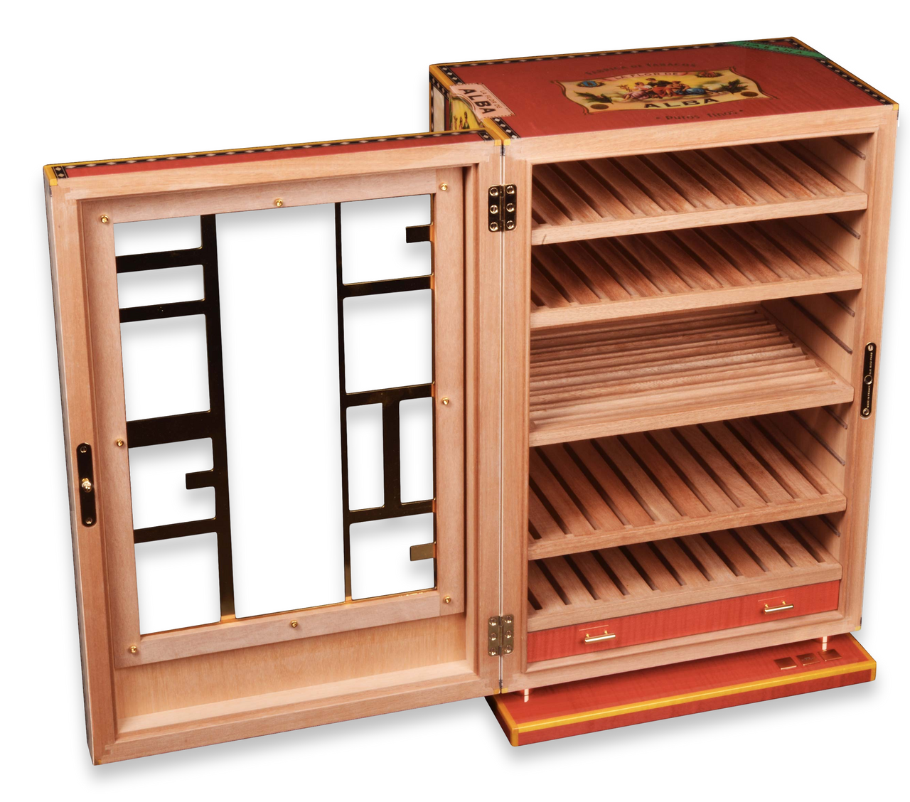 Elie Bleu Alba 150-Cigar Cabinet Humidor - Red - Interior