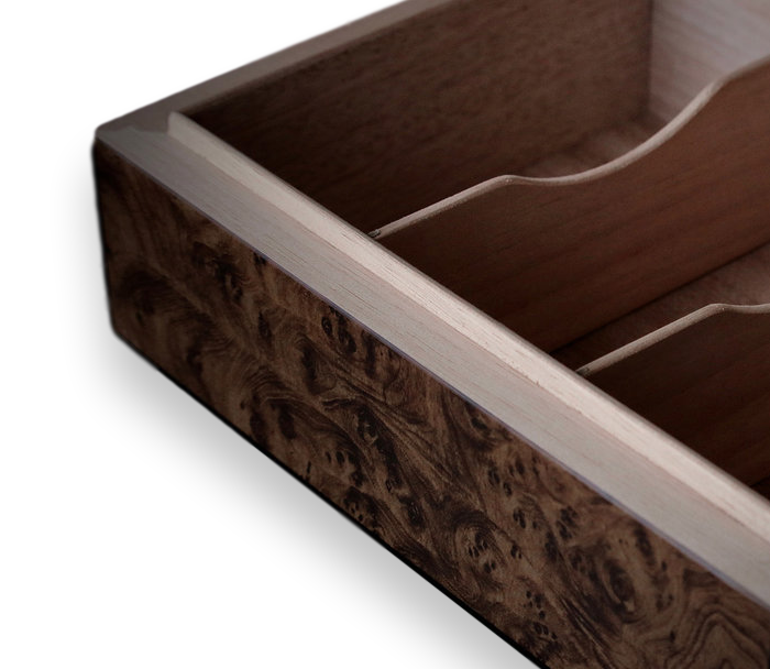 Prometheus - Walnut - Burl - 50 - 100 - Cigar - Humidor - Milano - Series - Interior - Side