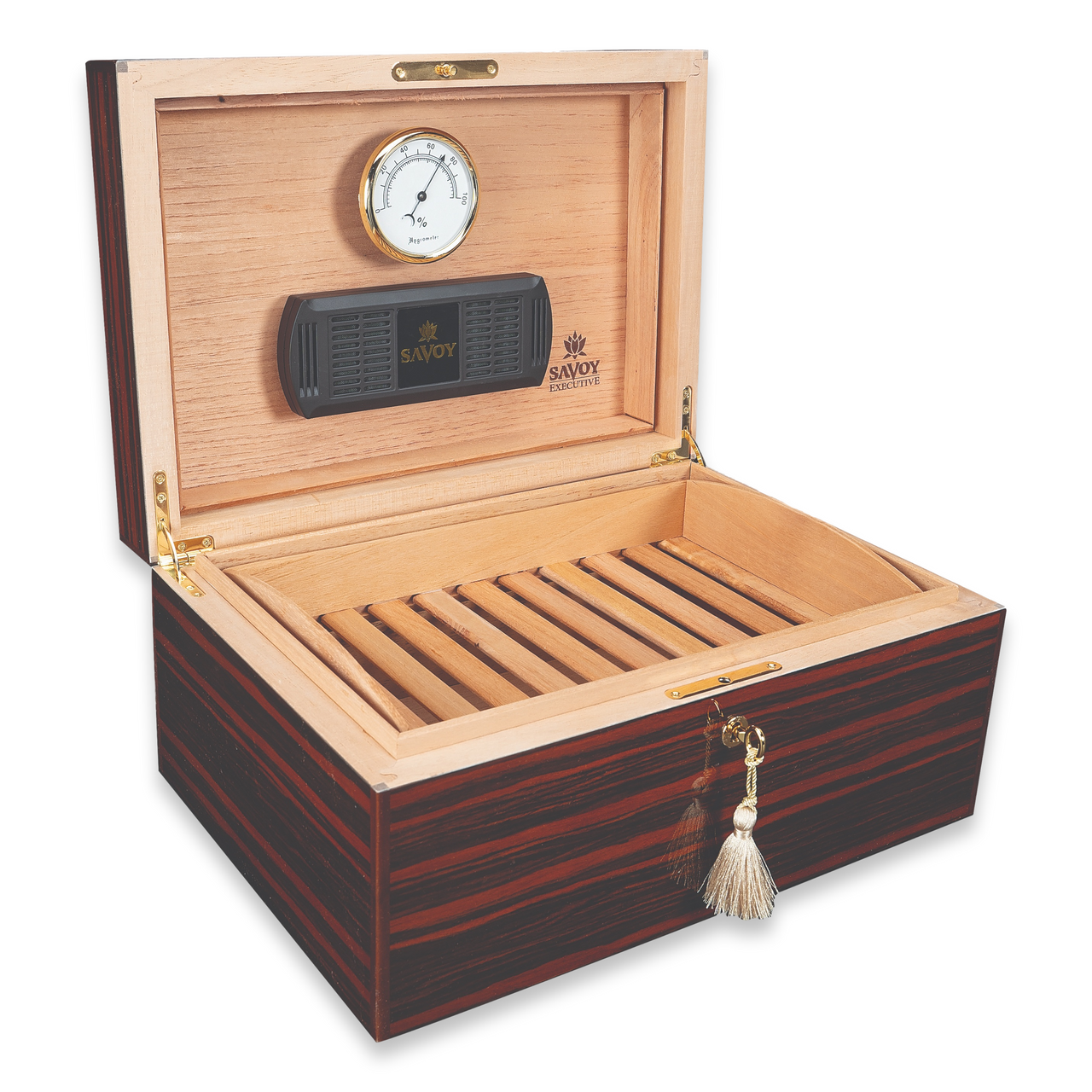 Savoy Ebony Macassar 25-100 Cigar Humidor - Executive Series - Interior Front
