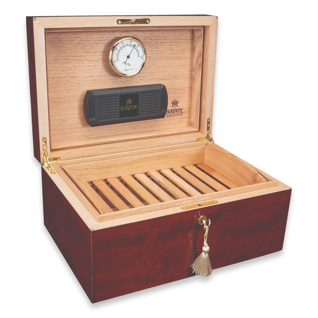 Savoy Matte Mahogany 25-100 Cigar Humidor - Executive Series - Interior Front
