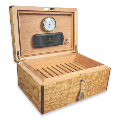 Savoy Olive Ash Burl 25-100 Cigar Humidor - Executive Series - Interior Front