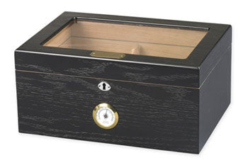 Milano Black Oak Glasstop Desktop Humidor - 75-100 Cigars