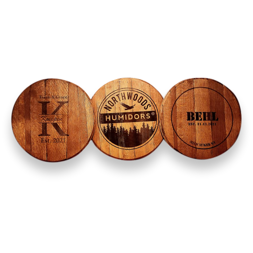 Northwoods Humidors Bourbon  Barrel Head - Engraved - Exterior Front