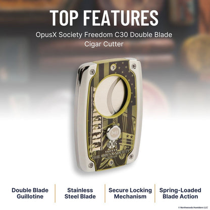 OpusX Society Freedom C30 Double Blade Cigar Cutter - Top Features