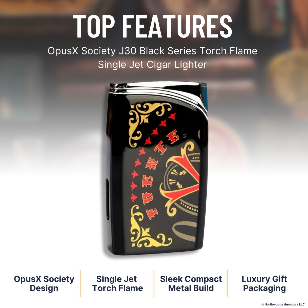 OpusX Society J30 Black Series Torch Flame Single Jet Cigar Lighter - Top Features