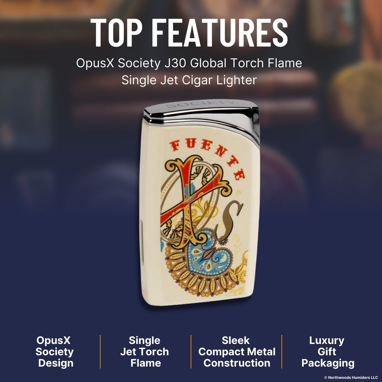 OpusX Society J30 Global Torch Flame Single Jet Cigar Lighter - Top Features